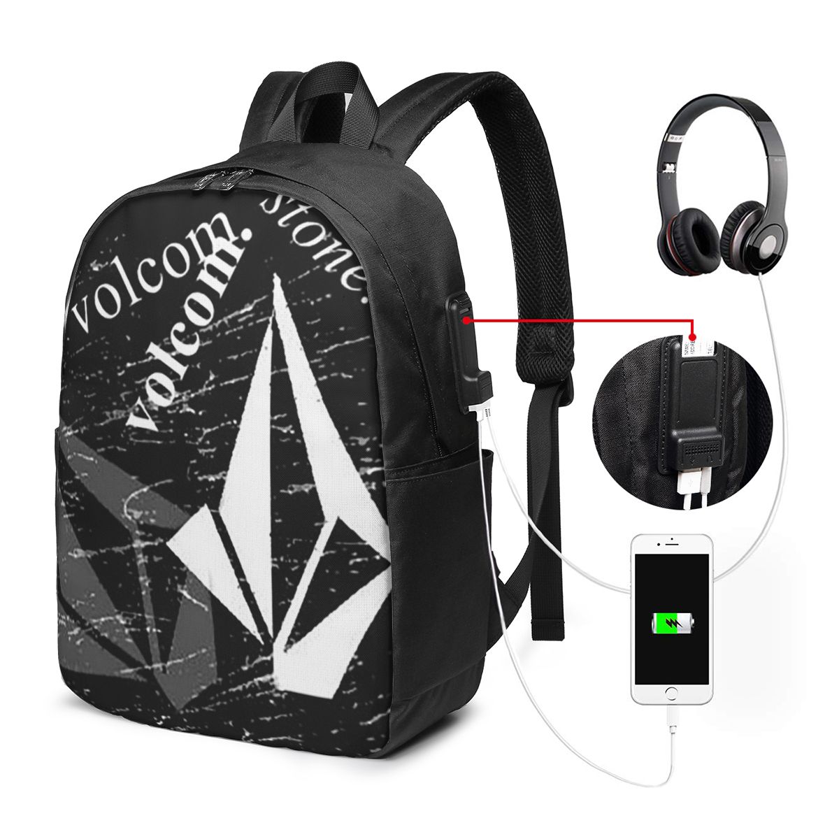 Laptop Bag - V-Volcom Logo Backpack Travel Notebook Bag
