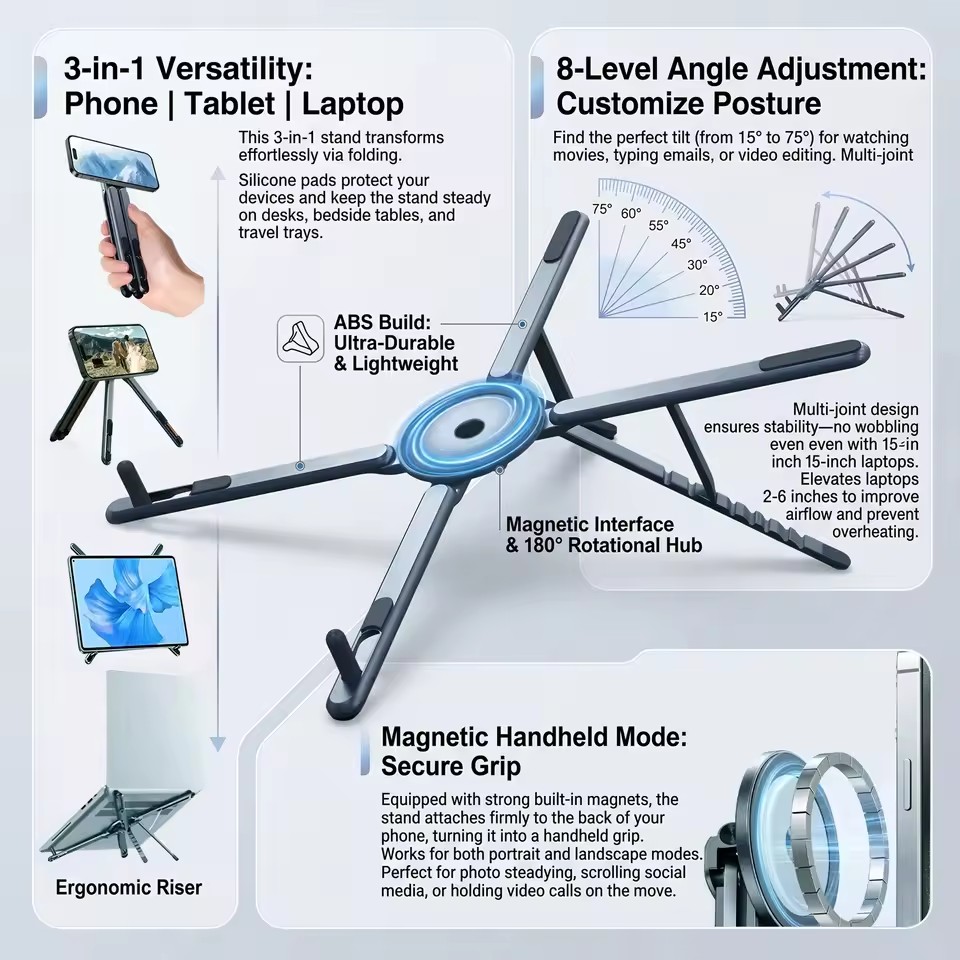 3 in 1 Foldable Magnetic Phone - огляд і ціна Laptop Stand